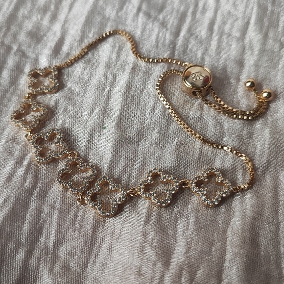 BR Banana Republic Clover Clear Rhinestone Gold Tone Slide Bracelet EUC - Picture 1 of 10